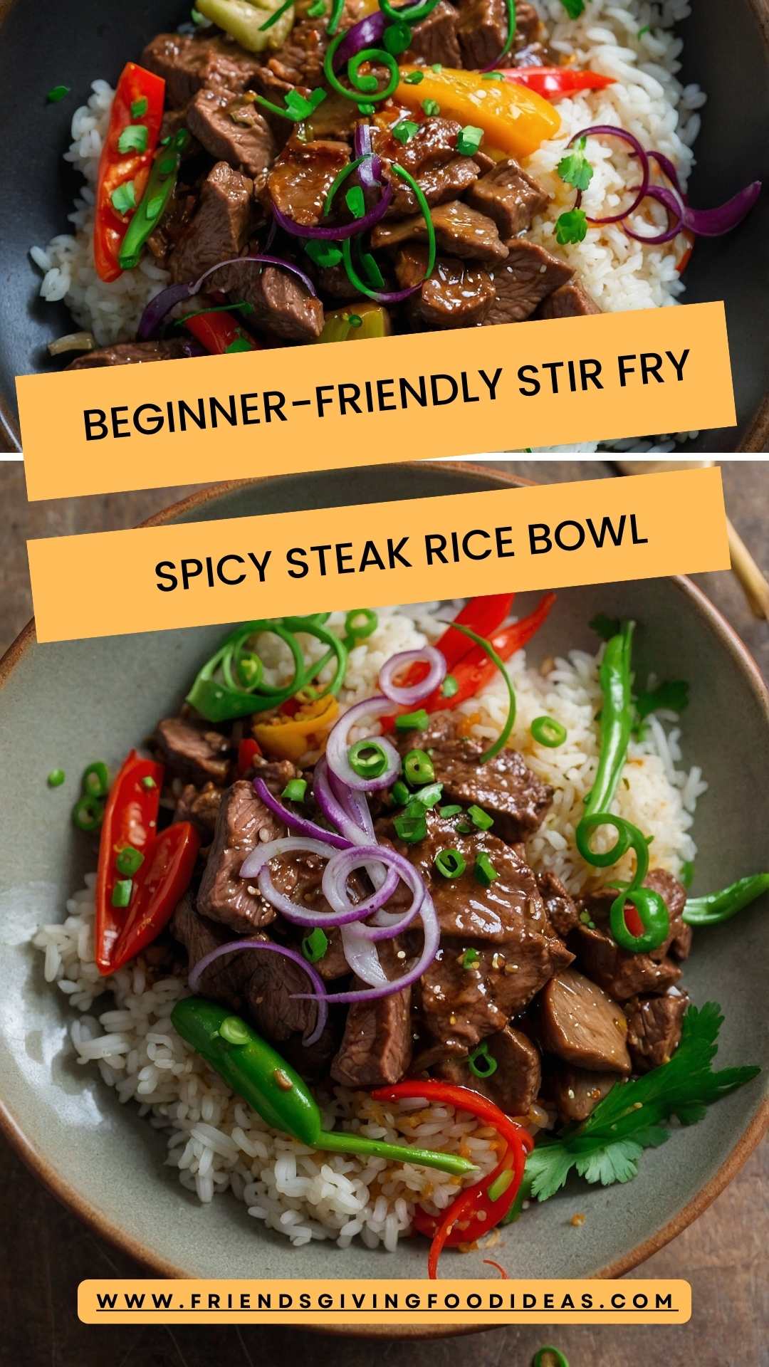 Beginner-Friendly Stir Fry Spicy Steak Rice Bowl – Friendsgiving Food Ideas